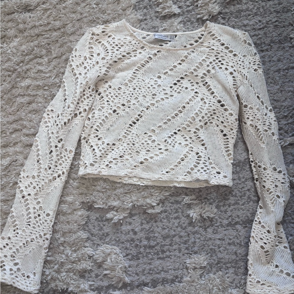 Stradivarius White Cropped Fitted Blouse